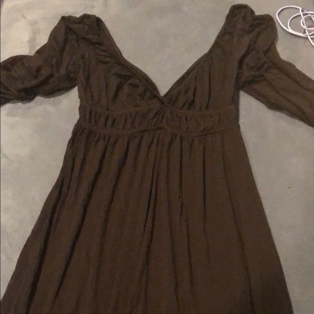 Lush Black Ruched off the shoulder S Empire Midi Dress